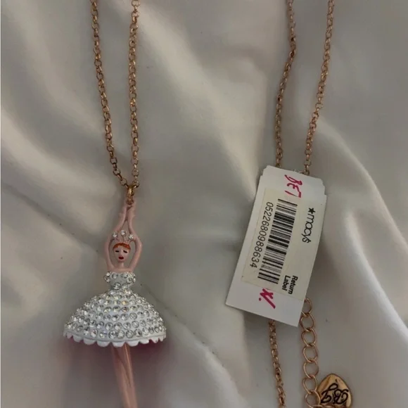 Betsey Johnson Pink and White Ballerina Earrings and Necklace - Picture 4 of 8